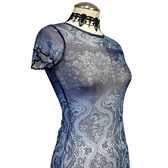 Amy Byer Vintage 90s USA Sheer Hippie Boho Fairy Lettuce Hem Short Sleeve Dress - Picture 3 of 12